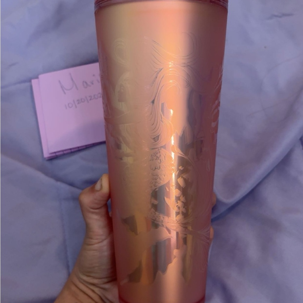 Pink Tumbler with Mermaid Designs